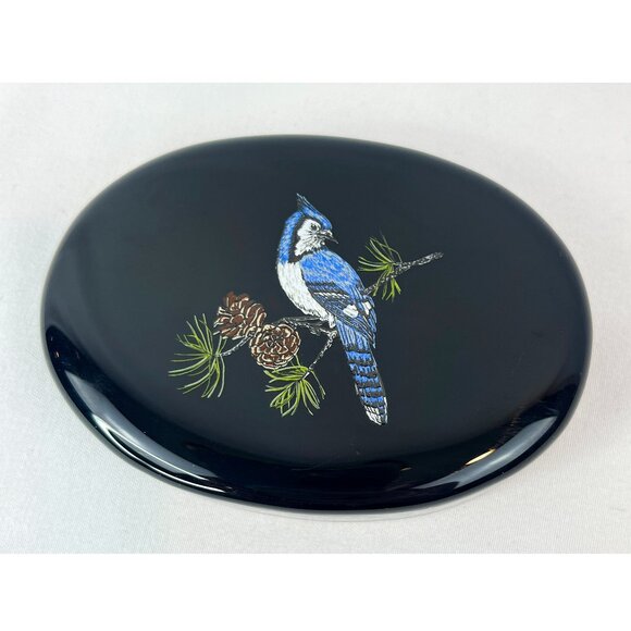 Vintage Black Lacquer Paper Weight with Blue Jay Design - Picture 1 of 6